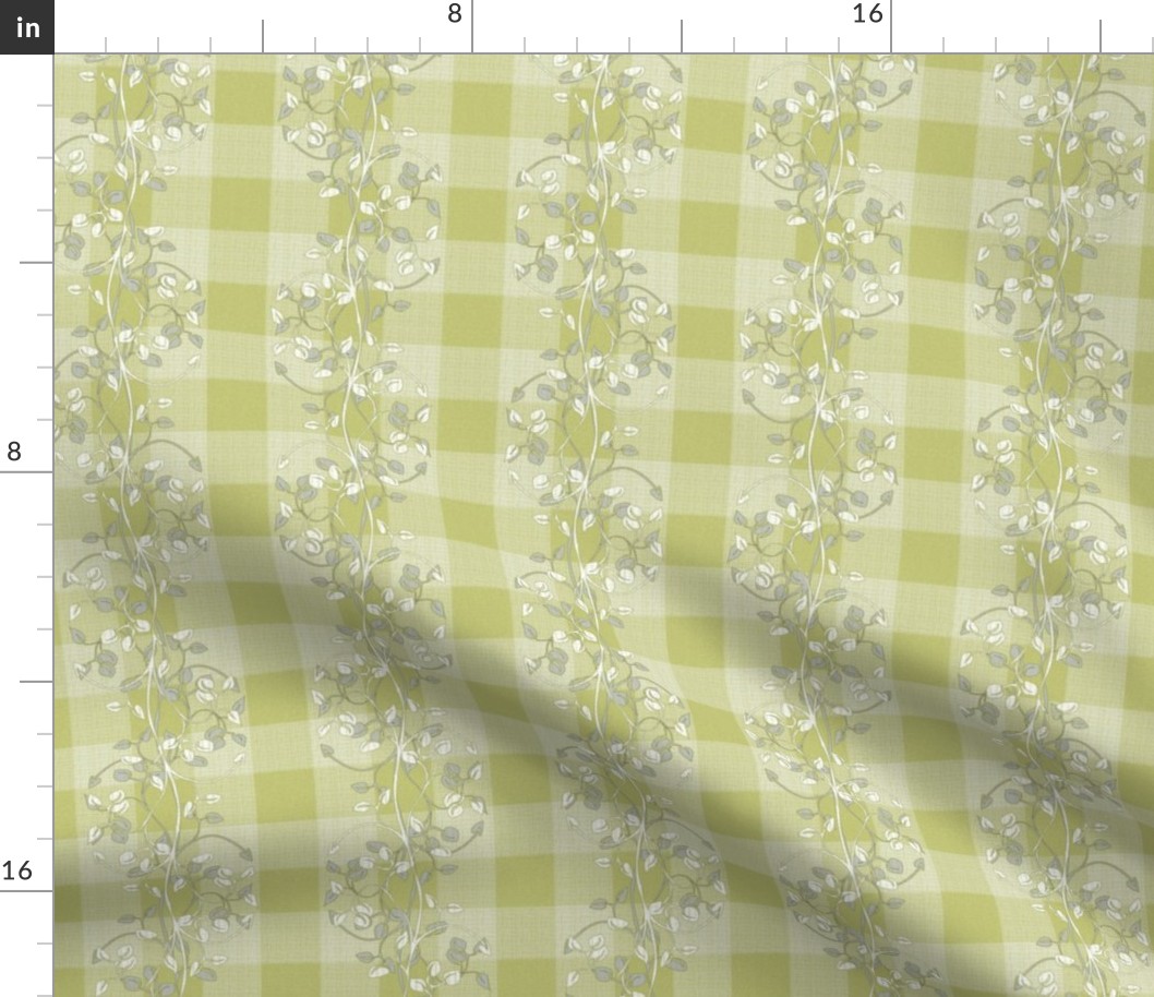 gingham mesh lime pie gray and white vines