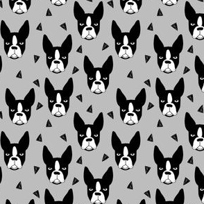 boston terrier // small xtra small grey dog dog heads cute dog breed fabric