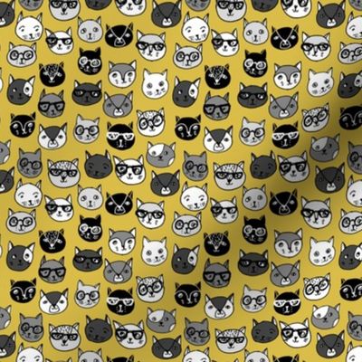 cat faces // tiny version cute cats mustard yellow cat faces