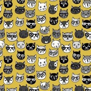 cat faces // tiny version cute cats mustard yellow cat faces