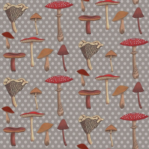 Mushroom Madness Two Polka Dots in Gray