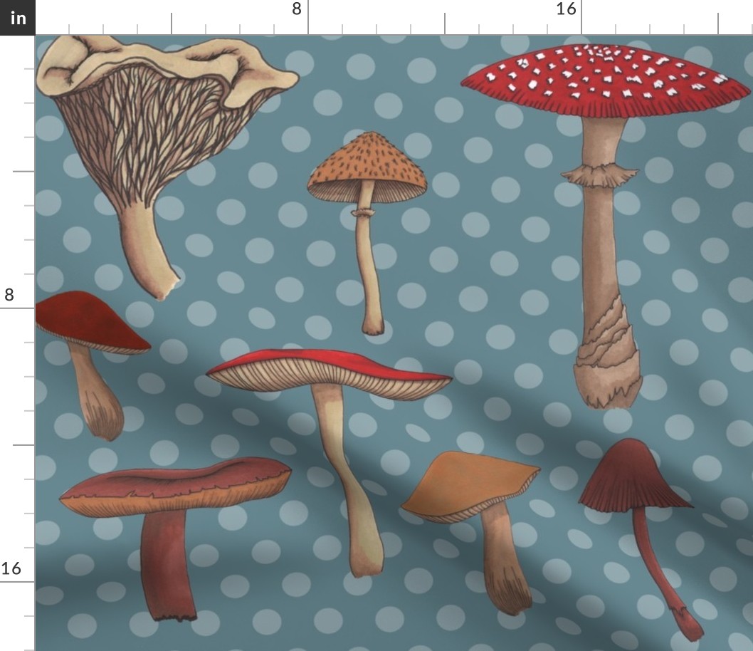 Large Mushroom Madness Two with Polka Dots