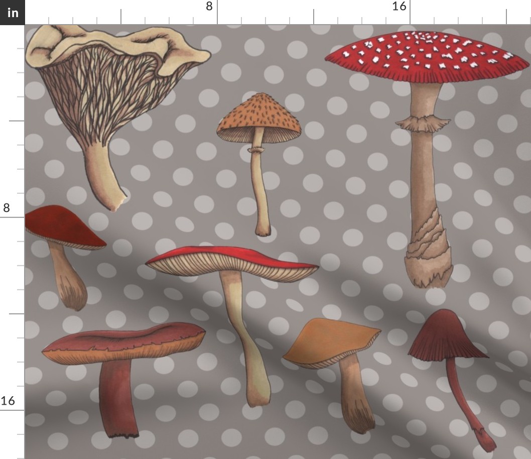 Large Mushroom Madness Two Polka Dots in Gray