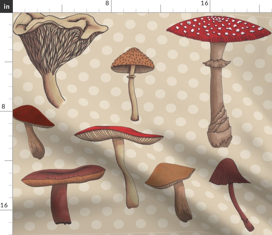 Large Mushroom Madness Two Polka Dots in Cream