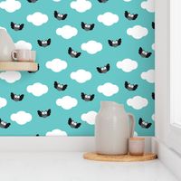 Dreamy clouds and owls in the sky blue illustration pattern