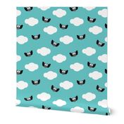 Dreamy clouds and owls in the sky blue illustration pattern