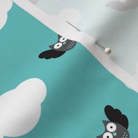 Dreamy clouds and owls in the sky blue illustration pattern