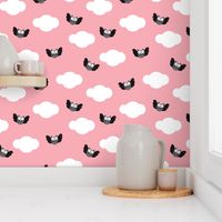 Dreamy clouds and owls in the sky pink pastel illustration pattern