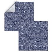 Detailed Botanical Doodle - White on Navy Blue