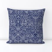 Detailed Botanical Doodle - White on Navy Blue