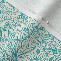 Detailed Botanical Doodle - Teal on Cream