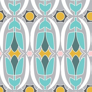 Tulip Field - Floral Grey & Aqua