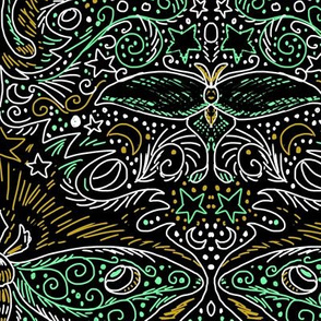 chalkboard filigree luna moth damask