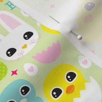 Happy easter chicken and bunny spring coloeful egg illustration pattern