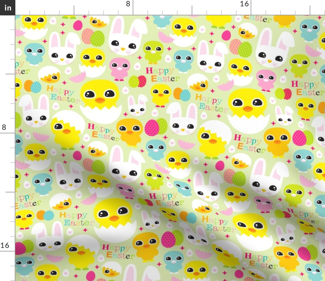 Happy easter chicken and bunny spring coloeful egg illustration pattern