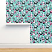Cute little girls pirate fish coral and whale ocean life illustration pattern