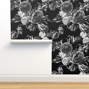 mid century modern floral ~ black and white