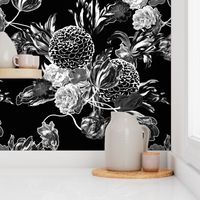 mid century modern floral ~ black and white