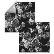 mid century modern floral ~ black and white
