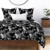 mid century modern floral ~ black and white