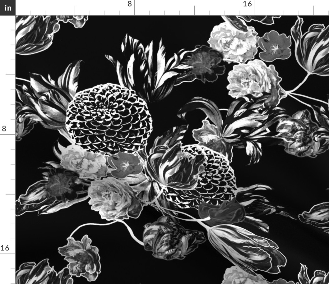 mid century modern floral ~ black and white