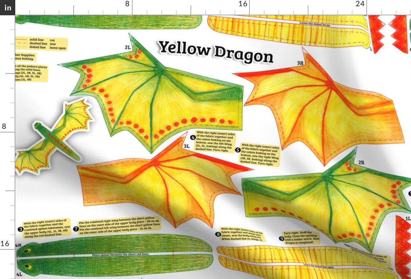 Yellow Dragon Plushie Cut and Sew