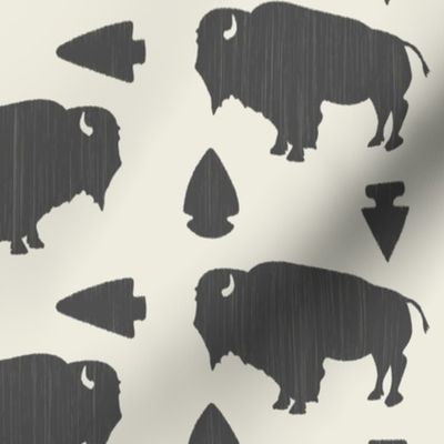 Buffalo & Arrowheads-Dark Gray & Cream