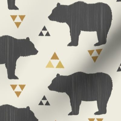 Bears & Triangles-Dark Gray, Mustard, & Cream