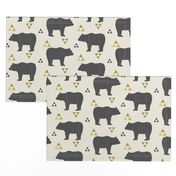 Bears & Triangles-Dark Gray, Mustard, & Cream