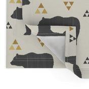 Bears & Triangles-Dark Gray, Mustard, & Cream