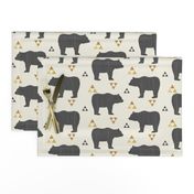 Bears & Triangles-Dark Gray, Mustard, & Cream