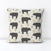 Bears & Triangles-Dark Gray, Mustard, & Cream