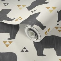 Bears & Triangles-Dark Gray, Mustard, & Cream