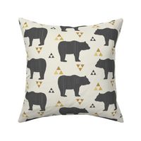 Bears & Triangles-Dark Gray, Mustard, & Cream