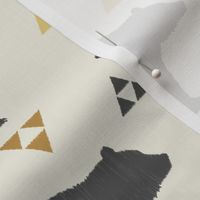 Bears & Triangles-Dark Gray, Mustard, & Cream