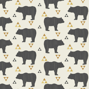 Bears & Triangles-Dark Gray, Mustard, & Cream