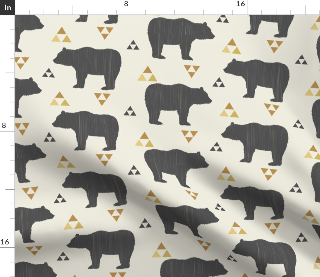 Bears & Triangles-Dark Gray, Mustard, & Cream