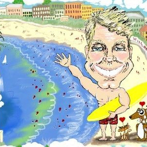 Greetings from Dr. Chris on Bondi Beach in Australia, large scale, blue yellow