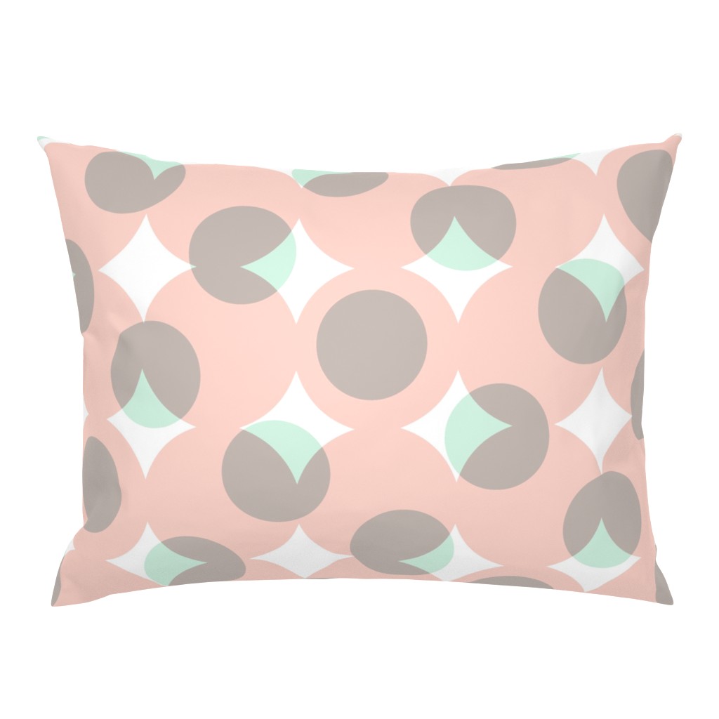 enormous halftone dots in pale coral and grey