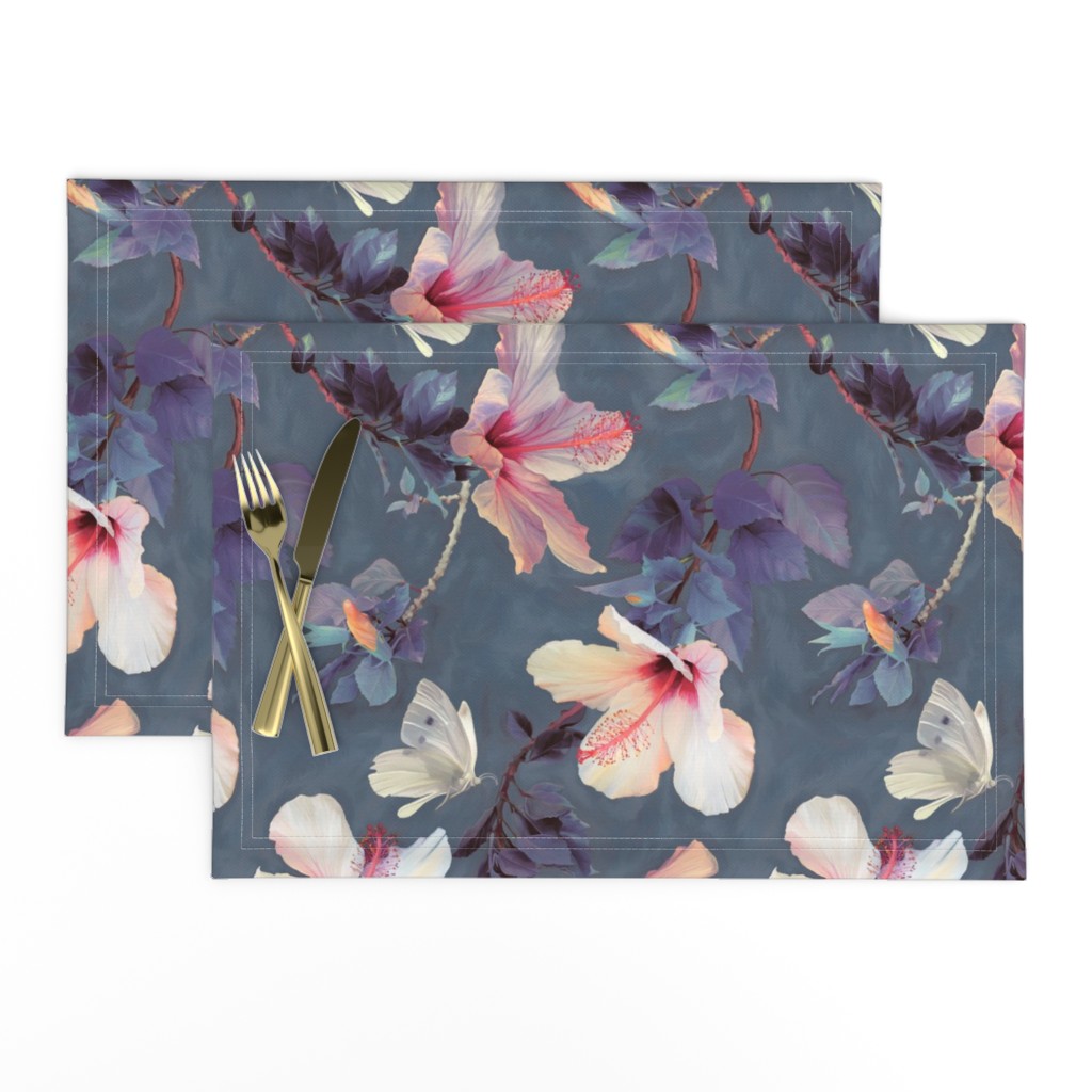 Butterflies and Hibiscus Flowers - a painted pattern - large print