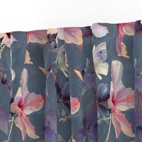 Butterflies and Hibiscus Flowers - a painted pattern - large print