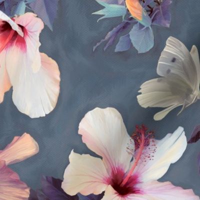 Butterflies and Hibiscus Flowers - a painted pattern - large print