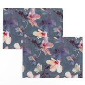 Butterflies and Hibiscus Flowers - a painted pattern - large print