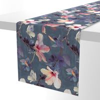 Butterflies and Hibiscus Flowers - a painted pattern - large print