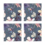 Butterflies and Hibiscus Flowers - a painted pattern - large print