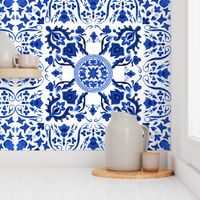 Sweet Ramona ~ Folk Art Tile ~ Provence Blue and White