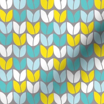 Tulip Knit (Aqua Yellow on Gray BG)