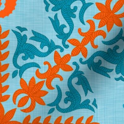 The Coral Sea ~ Seahorse Damask ~ Caledonian Blue Linen Luxe