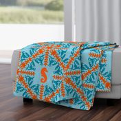 The Coral Sea ~ Seahorse Damask ~ Caledonian Blue Linen Luxe