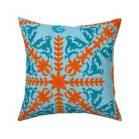 The Coral Sea ~ Seahorse Damask ~ Caledonian Blue Linen Luxe